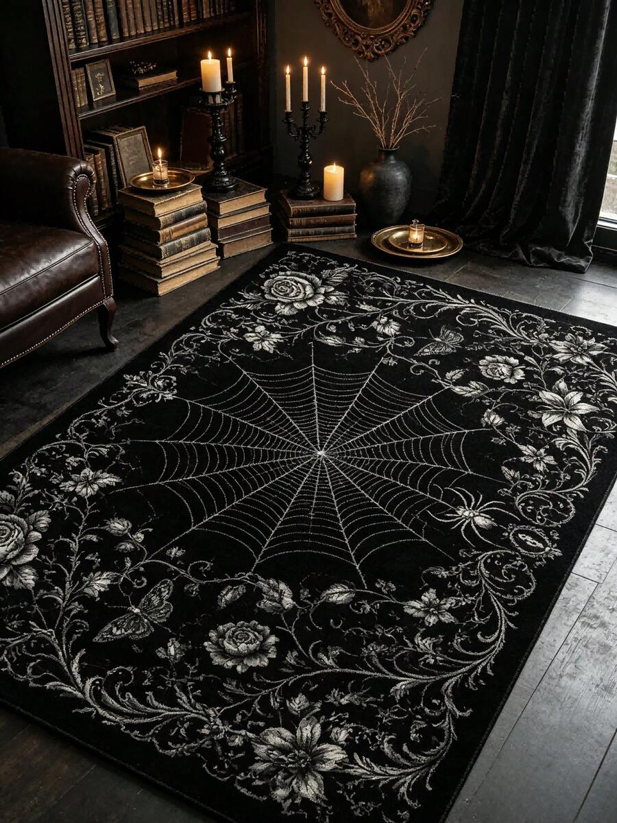 1pc Gothic Spider Web Doormat, Rug, Home Decor, Area Rug, Outdoor Mat, Home Decor, Area Rug, Bedroom Rug, Washable Rug, Halloween Gift - Multicolor - View 1