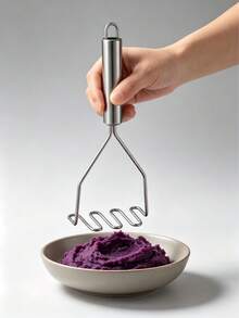 Stainless Steel Potato Masher, Wavy Wire Potato Ricer Manual Food Masher, Hand Held Vegetable Fruit Mashing Tool For Potato, Banana, Pumpkin, Baby Food - Silver - View 5
