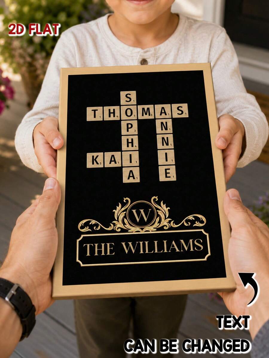 Catygift Custom Crossword Family Name Canvas Wall Art, Personalized Home Poster Decor, Sentimental Gift For Family Members