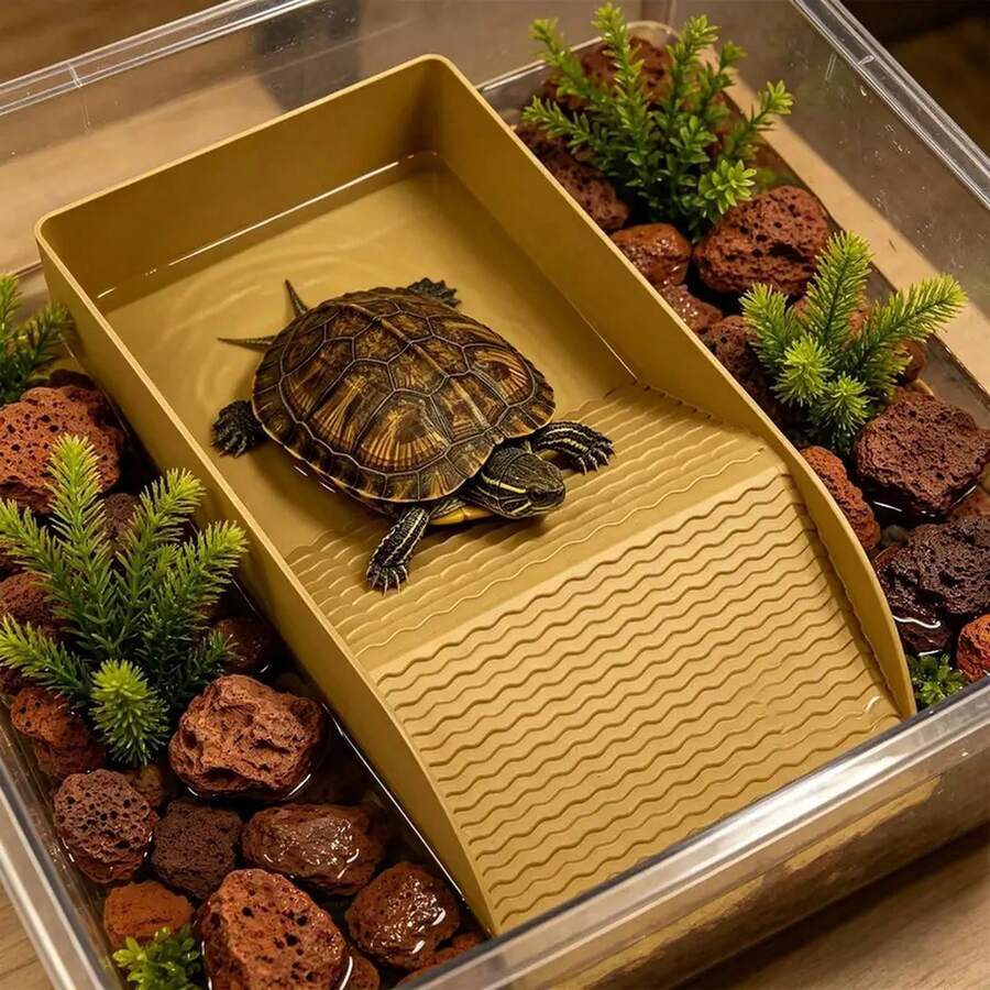 Tortoise Water Bowl Reptile Bathing Dish With Ramp Aquarium Ornament Water Bowl For Turtle Bearded Dragon Lizard Gecko Snake - 30.5*15*6cm - View 1