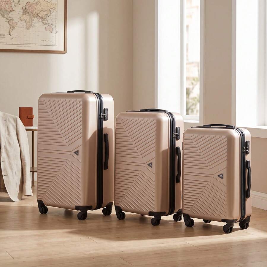 W WINGS High Durability | Polycarbonate | 3 PiecesLuggage Set | Carry-On, Medium And Large Suitcases With TSA Lock And 360° Spinner Wheels