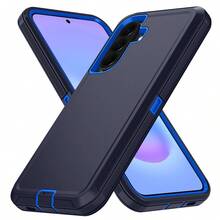 军用级防震坚固耐用基础款防震防刮全包保护手机壳，耐用三合一保护套，兼容、Galaxy、荣耀等智能手机，礼品 - 深藍 - 查看 99