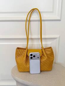 Tas Bahu Wanita Desain Gesper Niche Premium, Tas Bahu/Tas Tangan Multifungsi Minimalis Modis dari Kain PU - Mustard Yellow - View 7