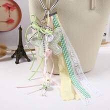 Rhinestone Butterfly Macaron Acrylic Beaded Keychain With Lace Cord, Fresh Style Bag Charm For Girls - Multicolor - View 11