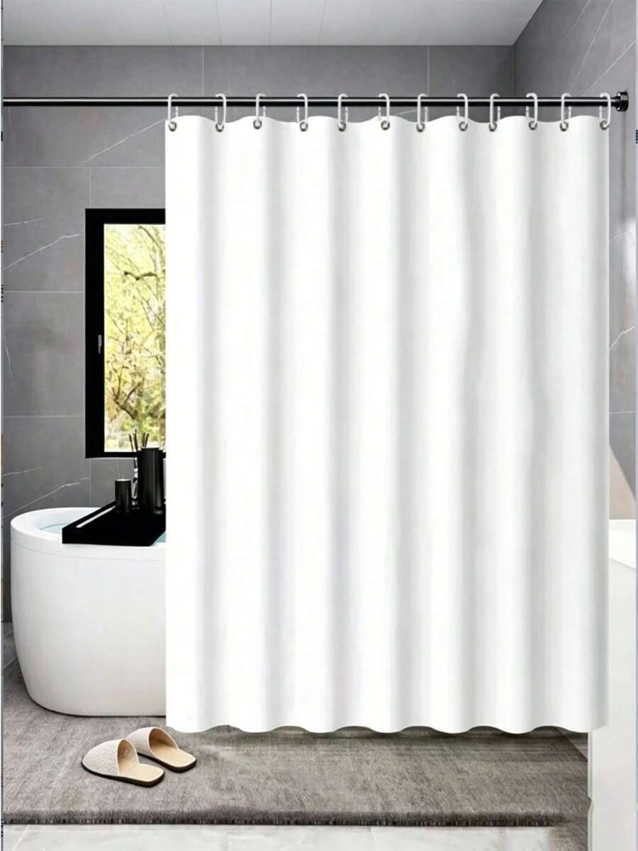 1pc Thickened Waterproof Shower Curtain, Beige Shower Curtain - Thickened Quick-Dry Fabric, Bathroom Privacy & Decoration - Beige - View 1