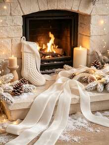 Flocked Ribbon Christmas Ribbon Suitable For Christmas Tree Decoration, Christmas Sleigh Decoration, Christmas Dinner Decoration, Christmas Window Display Decoration, Flocked Satin Ribbon Bow 3/8 Inch X 10 Yards (Multiple Sizes Available) With Paper Spool For Easy Storage - White Size 10 - View 6
