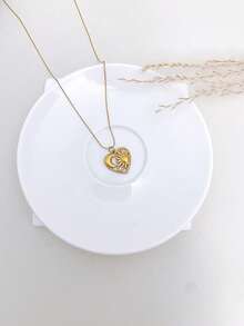 1pc Stainless Steel Waterproof Non-Fading Vintage Smiling Face Moon & Sun Pendant Necklace, Clavicle Chain Suitable For Women's Daily Wear - Gold - View 3