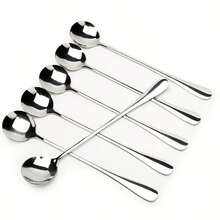6 Long Handled Iced Tea Spoons, Mixing Spoons, Coffee Spoons, Stainless Steel Long Handled Circular Spoons Tableware, Can Be Machine Washed, Suitable For Home, Restaurant, Bar - View 1