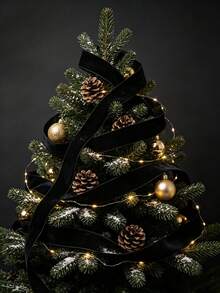 Flocked Ribbon Christmas Ribbon Suitable For Christmas Tree Decoration, Christmas Sleigh Decoration, Christmas Dinner Decoration, Christmas Window Display Decoration, Flocked Satin Ribbon Bow 3/8 Inch X 10 Yards (Multiple Sizes Available) With Paper Spool Easy To Store - Black, Size 10 - View 2