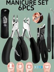 6pcs/Set Thick Toenail Clippers For Elderly - Wide Jaw Large Toenail Scissors, Includes Ear Wax Removal Tool, Suitable For Thick Ingrown Nails And Pedicure, Professional Sharp Heavy Duty Nail Clipper, Professional Manicure Care Set, Travel Case, Gift For Friends, Boyfriends And Parents - Multicolor - View 2
