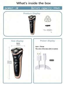 AXH Men's Electric Shaver With LED Power Display, Waterproof Heads, USB Quick Charging, Floating Heads, Portable Home & Travel Use - Gold - View 9