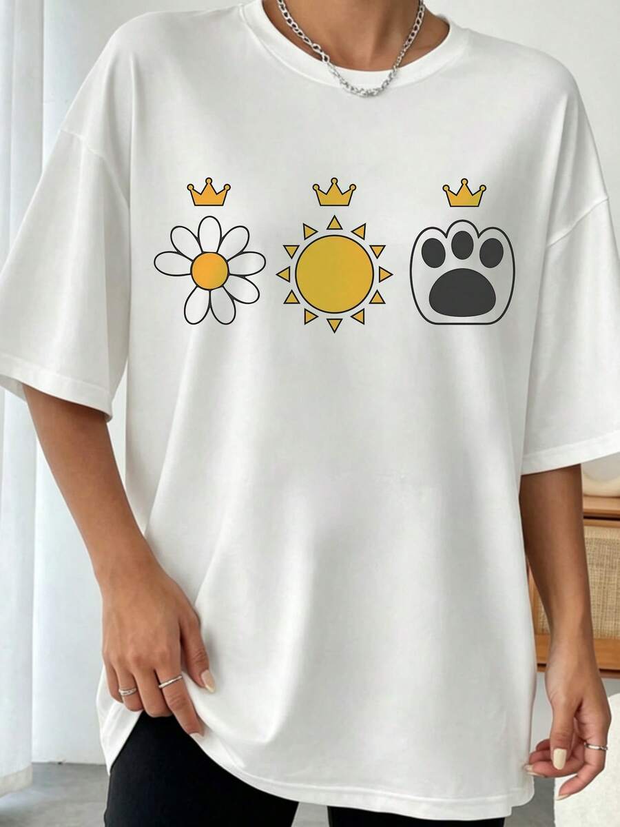 Daisy Sun Paw T-Shirt,BIGBANGS K-Pop Concert Fan Apparel Unisex Cotton Tee - 白色 - 查看 1