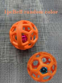 1pc Pet Chasing Toy Hollow TPR Bouncy Ball With Bell, Squeaky Toy For Teeth Cleaning & Training, Suitable For Cats & Dogs (Random Color) - Multicolor - View 9