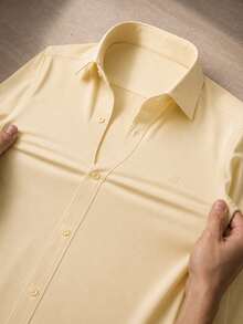 Men's Long Sleeve Spandex Dress Shirt - 米色 - 查看 6