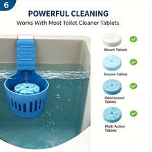Silicone Toilet Tank Cleaning Basket - Adjustable Hanging Toilet Cleaning Tablet Holder, Slow Release, Stainless Steel Hook, Easy Installation, Bathroom Accessory (Blue/Black/Grey) - Multicolor - View 5