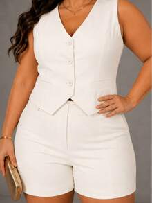 Tailored Suit, Charlotte Plus Size, Shorts + Vest - Off-white - View 3