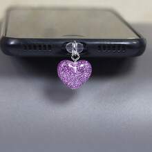 1pc Glitter Candy Color Heart Pendant Tablet Charging Port Dust Plug/Phone Charm Charging Port Dust Plug Accessory Type-C - Multicolor - View 6