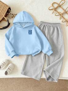 2pcs/Set Boys Casual Minimalist Slogan Print Hoodie + Pants Set, Autumn/Winter Fashion Comfortable New Style - Multicolor - View 5