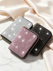 Shiny Rhinestone Accordion Card Holder, Zipper Credit Card Wallet, Fashionable High-End Wallet, Multi-Slot Card Storage Bag, Women's Shiny Card Sleeve, Can Store Bank Cards And ID Cards, Essential For Back To School And Travel, Unique Teacher's Day Gift, Birthday Gift, Holiday Gift, Party Gift, Vacation Gift, Wedding Gift, Back To School Gift - Multicolor - View 6