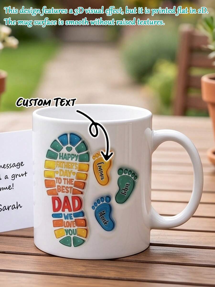Personalized Father's Day Footprint 11oz Mug, Customizable Baby Name & Footprint Coffee Cup, Gift For The Best Dad - Foot + Small Foot - View 1