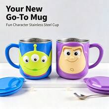 Disney Buzz Lightyear 3D Stainless Steel Inner Cup With Handle And Lid, Beverage Coffee Cup With Measurement Lines, Classic Toy Story, Alien Pattern Design, Easy To Clean Cup, Ideal Birthday Gift, Back To School Gift - Multicolor - View 1