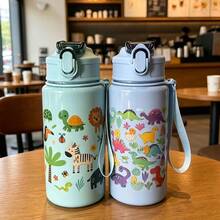 1件 500ml 可愛便攜運動水壺附吸管，卡通恐龍圖案杯，適合露營、戶外、居家使用 - 彩色 - 查看 8