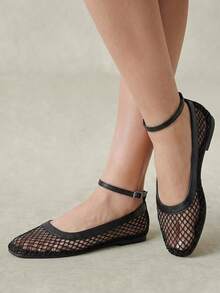 Styleloop Outdoor Women's Square Toe Black Fabric, Stylish, Simple, Comfortable And Breathable, Daily Beach Vacation Banquet Flat Shoes - Pure black - View 1