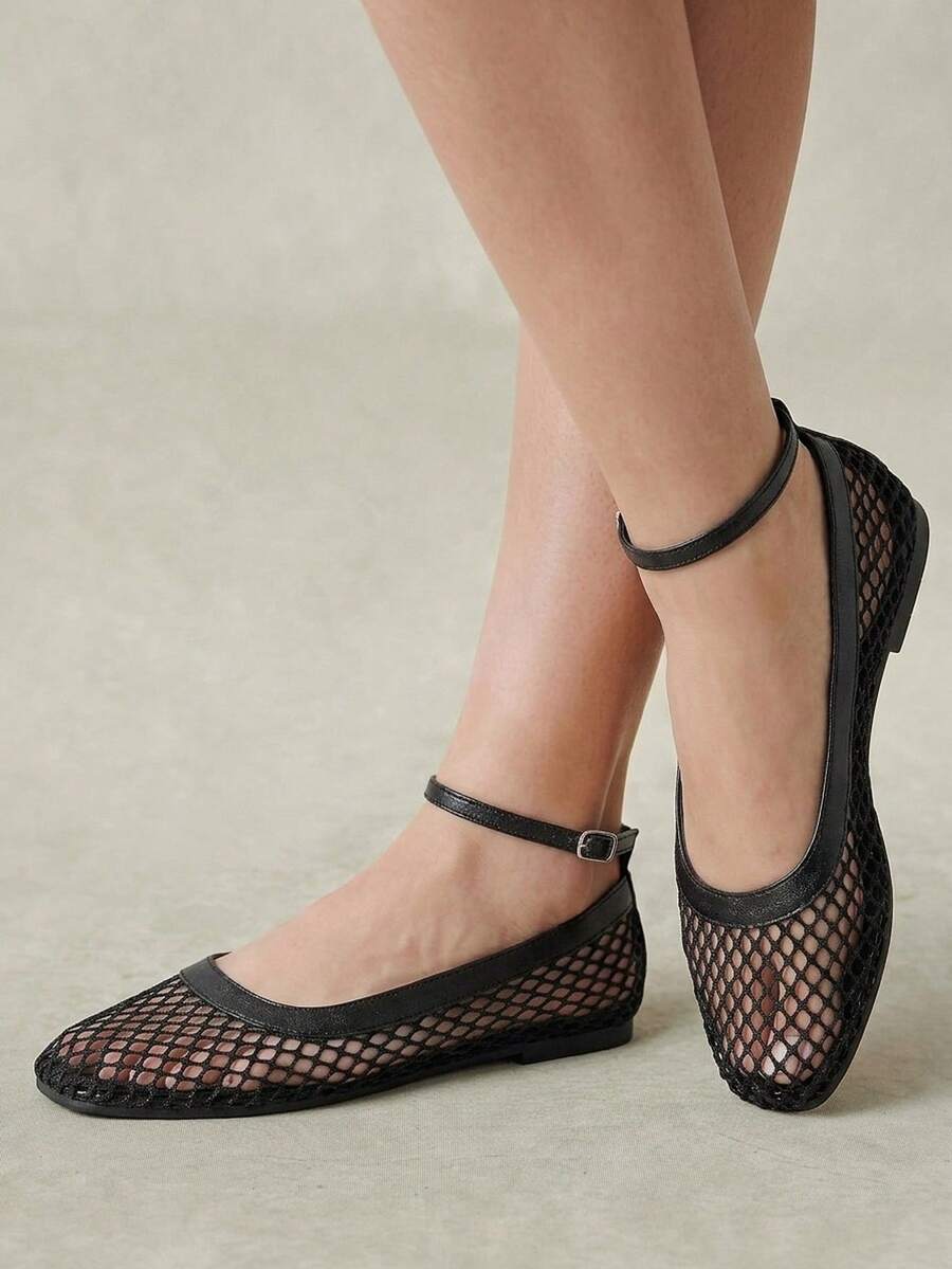 Styleloop Outdoor Women's Square Toe Black Fabric, Stylish, Simple, Comfortable And Breathable, Daily Beach Vacation Banquet Flat Shoes - Pure black - View 1