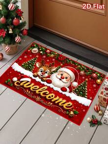 1 pieza Felpudo rojo navideño con Papá Noel, renos, árbol de Navidad y texto de bienvenida, felpudo de entrada de terciopelo cristalino navideño, alfombra de Feliz Navidad, felpudo de bienvenida, alfombra decorativa lavable, Feliz Navidad, decoración navideña, decoración de Navidad, decoración de fiesta de vacaciones, decoración de baby shower, decoración de habitación infantil, decoración del hogar interior y exterior de invierno, decoración de baño, cocina y sala de estar - Navidad Modelo B - Ver 11