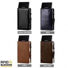 1pc RFID Anti-Theft Auto Pop-Up Card Holder, High-Quality Men's Large Capacity 6-Card Slots Multi-Function Bank Card Wallet, One-Button Pop-Up Card Extraction Convenient, Anti-Demagnetization Portable Card Case, Business Commute Coin Storage, Available In Carbon Fiber / Retro Leather, Ideal Gift For Father's Day, Valentine's Day, Teacher's Day - A - View 4