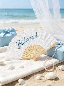 Lace Bridal Foldable Fan, Blue Bach Gift, Bride, Wedding Accessories, Bridesmaid, Embroidered Single Dress Accessory - Festival - Multicolor - View 10