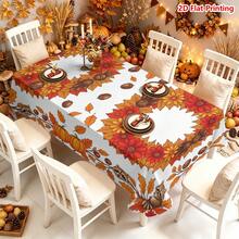 1/2pcs Autumn Tablecloth, Autumn Theme Polyester Tablecloth With Orange Red Maple Leaf, Pumpkin, Squirrel, Wreath Pattern, Suitable For Dining Table, Coffee Table, Kitchen, Picnic, Camping, Country Farmhouse Decor, Holiday Tabletop Decoration And Protection - Multicolor - View 5
