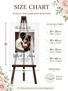 Personalized Photo & Text Acrylic Wedding Welcome Sign - Custom Transparent Reception Display Board With Couple Photo, Names & Date, Wedding Decor, Party Decor, Birthday Decor, Custom Welcome Board - Multicolor - View 4