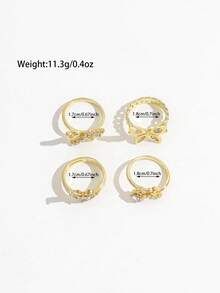 Set de 4 anillos apilables para mujer estilo Ins con mariposa y estrella de strass dorado, anillo multi-elemento con mariposa y pentagrama en forma de V totalmente de strass - Dorado - Ver 6