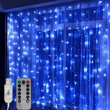 1 buah Lampu Tirai LED Biru dengan Kontrol Jarak Jauh, Bertenaga USB, 8 Mode Pencahayaan, Lampu Hias untuk Natal, Pernikahan, Pesta, Dekorasi Liburan Dalam Ruangan - Biru - View 2