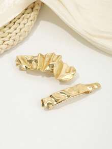 2/1pc Fashion Asymmetrical Alloy Spring Hair Clip Women Hair Accessory - Gold - View 8