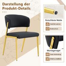 2er Set Moderne Esszimmerstühle Mit Metallgestell, Gepolsterter Sitz Und Rückenlehne – Stabiler - 黑色 - 查看 6