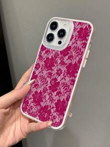 1pc Vintage Spicy Girl Ballet Style Lace Floral Pattern Non-Slip Transparent Contrast Color 3-In-1 Pink Transparent Soft Phone Case Compatible With IPhone 11/12/13/14/15/16/17 Pro Max - Multicolor - View 3