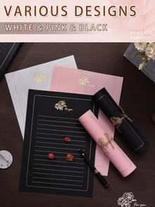 30 Lembar Kertas Tulis Putih Berhiaskan Mawar Emas dengan 1 Pena Emas, Set Kertas Tulis & Pena, Kertas Tulis Bergaris Putus-putus, Sempurna untuk Surat Cinta Romantis, Catatan Ulang Tahun, Teman, Undangan Pesta, Undangan Pernikahan - Putih dengan pena emas - View 2