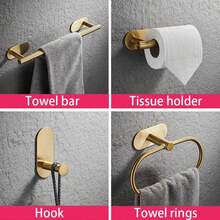 5pcs Stainless Steel Bathroom Towel Ring, Towel Bar, Bathroom Hook Set, Bathroom Storage Rack, Toilet Paper Holder, Storage Hook For Hotel - Square Bottom Nail-free - View 4