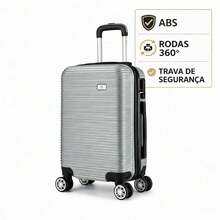 Par De Duas MalasDe Viagem 10kg Anac Rodas 360° Cadeado Abs 55x35x22 Viagem Casal Resistente Leve Compativel - Preto/Prata - Visão 2