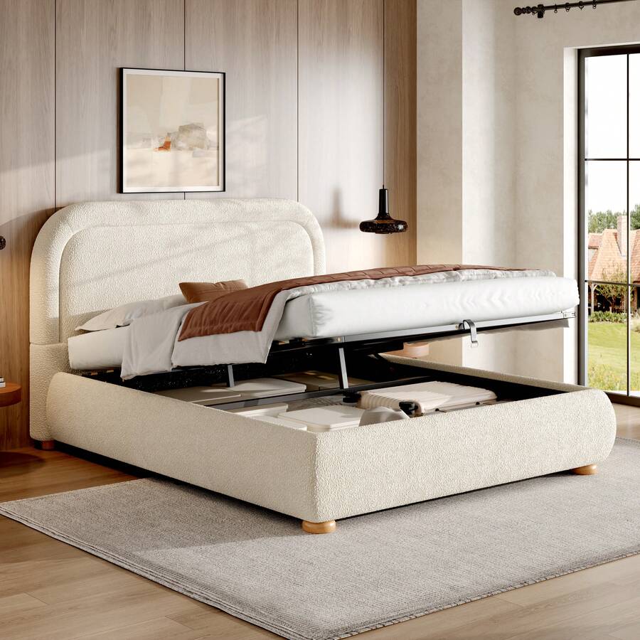 Tufted Bed Frame Beige 140x190cm - Includes Slatted Base - Beige - View 1