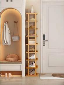 1pc Multi-Size Stackable Bamboo Shoe Rack, Vertical Narrow Design, Suitable For Entryway, Bedroom, Office. Multi-Functional Bamboo Storage Rack. Natural Wood Open Storage Rack, Suitable For Hallway. Multi-Layer Storage Rack, Essential For Small Spaces, Rental Apartments, Dorms. Space-Saving Storage Rack Essential - Multicolor - View 6