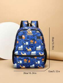 1pc Fashionable Nylon Backpack With Cartoon Excavator Pattern Design, Zipper Closure, Unique Multi-Purpose, Perfect For Outdoor Activities, Play, Commuting And Various Occasions, Ideal Gift For Teenagers - Blue - View 4