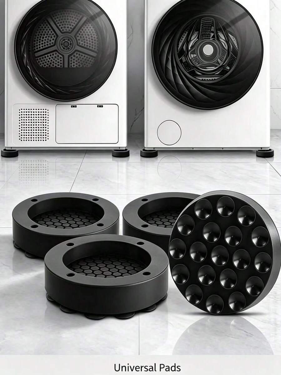 4pcs Household Appliance Base Pad Set: Anti-Vibration Anti-Slip Mat - Universal Tall Feet Pads Suitable For Automatic Washing Machine, Front-Loading Washing Machine And Refrigerator - Riser Noise Reduction Pad - 4Pcs Black - View 1