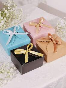 10/20/30pcs Wavy Edge Kraft Paper Gift Boxes With Ribbon Bow, Square Dessert Packaging Boxes, Multi-Purpose Gift Containers, Suitable For Wedding Favors, Holiday Parties, Handmade Gift Wrapping - Kraft Paper Gift Box - View 3