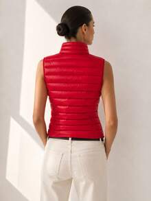 Women's Short Quilted Vest, Lightly Padded, Slightly Fitted, Zippered. - Red - View 2
