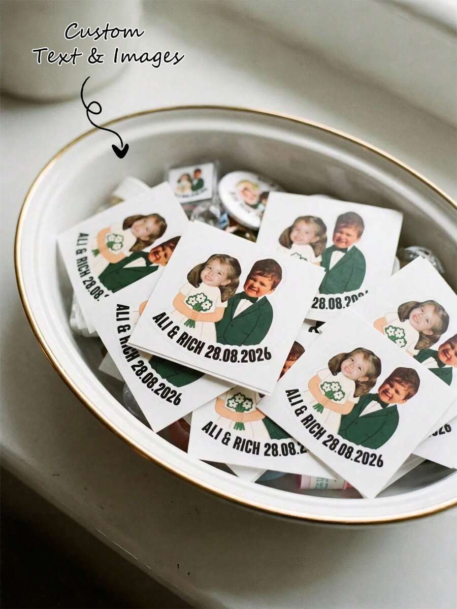 Custom Wedding Stickers With Photo - Personalized Stickers Labels For Cups & Cookies Wedding Favors Waterproof Vinyl Decals - Multicolor - View 1