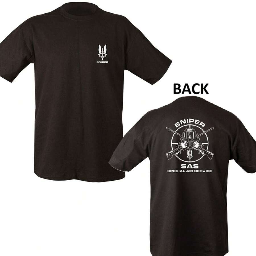 KombatUK Men's Adult Cotton Top - SAS Sniper T-Shirt - Black - 黑色 - 查看 1