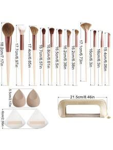 ronshadow 12pcs Professional Makeup Brush Set In Apricot Coffee Color, Multi-Specification Set With Powder Brush, Fan-Shaped Highlighter Brush, Angled Contour Brush, Detail Eyeshadow Brush, Makeup Sponge And Puff Set, With Bag, Full Face And Eye Makeup Brushes For Home Use - Apricot - View 9